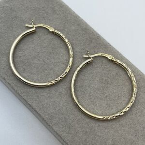 925 Sterling Silver Gold Tone Hoop Earrings Classic Boho Timeless Embossed